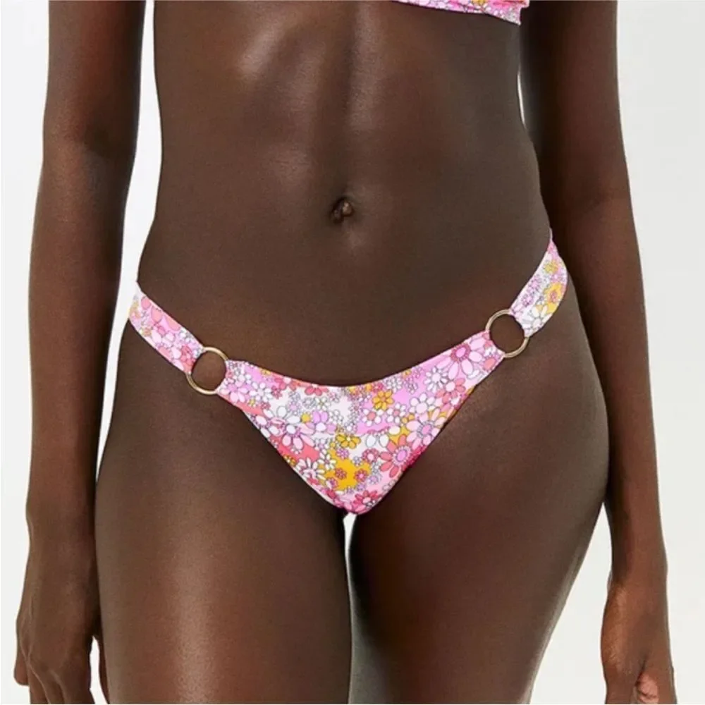 NWT Frankies Bikinis eden floral bikini bottoms pink and orange groovy floral